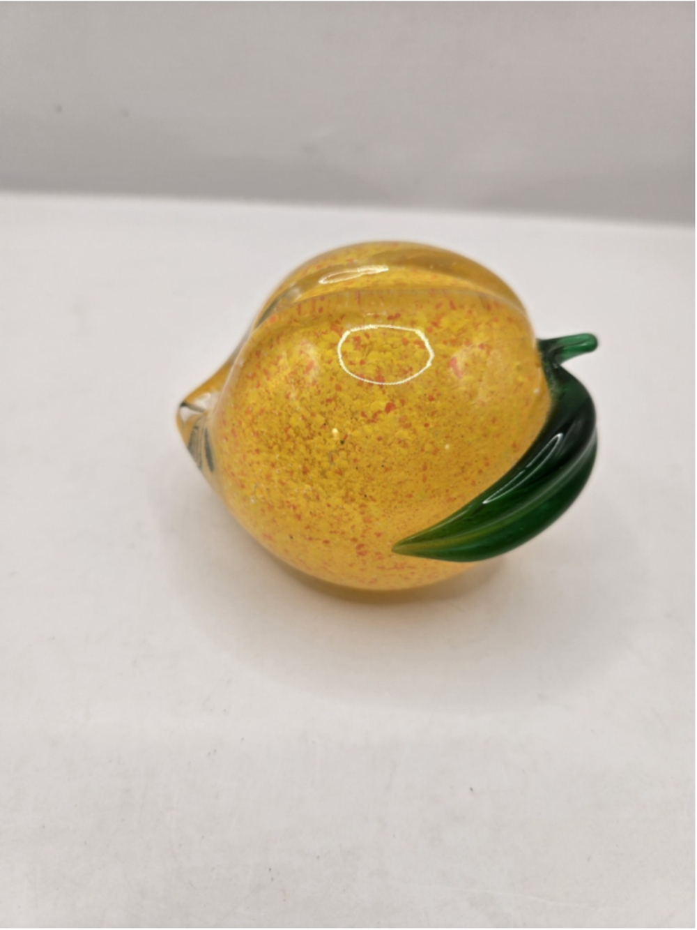 Art Glass Peach Decorative Hand Blown Paperweight 3" Yellow